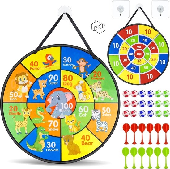 Dubbelzijdig dartspel voor kinderen, 72 cm, met klittenband en 18 hechtballen, leuk gooi spel voor alle leeftijden