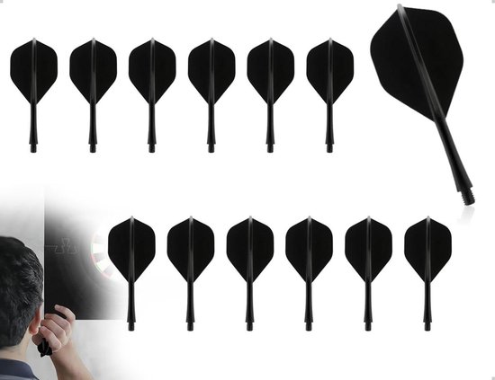 Egoods - Universele kunststof dartflights, set van 12, valbestendige spoiler, accessoires met schacht - zwart van Merkloos