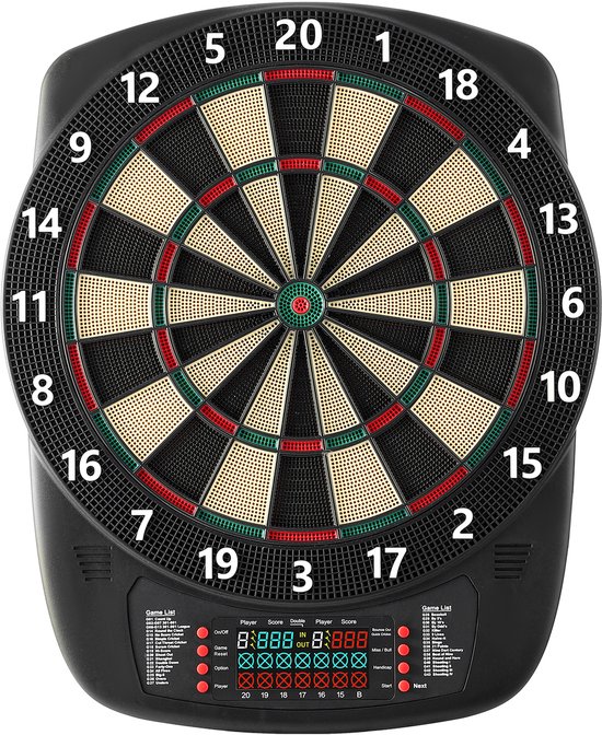 Elektronisch dartbord met een doel van 336 mm, 43 spellen en meer dan 200 variaties voor maximaal 8 spelers, inclusief 6 dartpijlen, flights en 50 soft tips, LCD-scorebord voor thuis en op feestjes van Merkloos