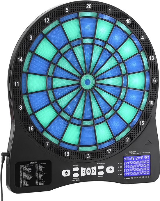Elektronisch dartbord met LED-display, 48 spellen en meer dan 500 variaties, inclusief 6 darts met flights en 50 soft tips, LCD-cricket scorebord - geschikt voor maximaal 8 spelers