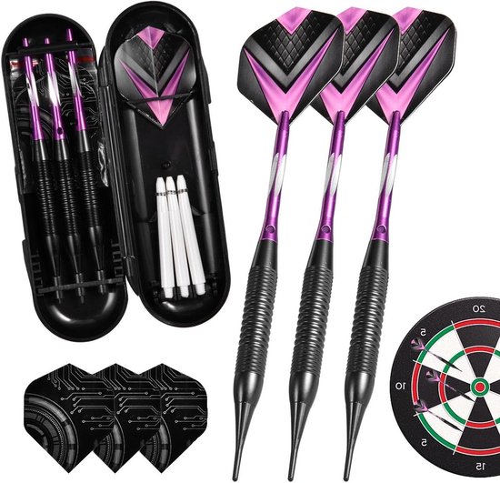Elektronische Dartset - Darts met Zachte Punten - Gezinsvermaak - Veilig en Duurzaam - 3 Stuks - Paars