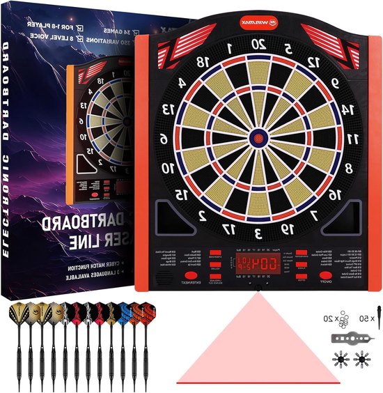 Elektronische dartspel voor 1 tot 8 spelers met 12 dartpijlen en scorebord, ideaal voor feesten en gezelligheid