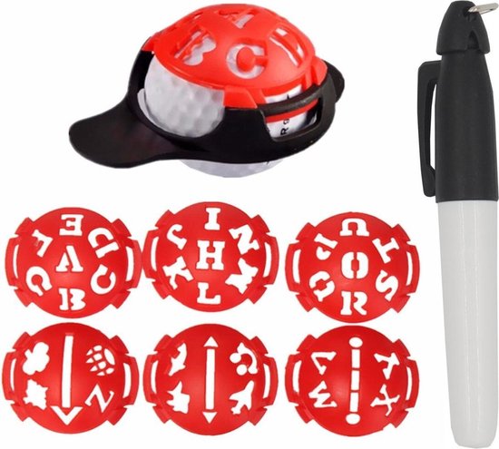 Firsttee - Balmarker - 6 in 1 - LETTERS & FIGUREN - Snel droog - Golf marker - Golfbal marker - Golf markers - Golfbal stempel - Markeringsset - Line marker - Golf accessoires - Golftrainingsmateriaal - Golf training - Golf sport - Cadeau - Bal van Firsttee