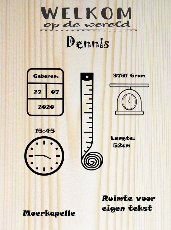 Geboortebord met Naam - Gepersonaliseerd Kraamcadeau met Naam, Gewicht, Lengte, Geboortedatum, Tijd & geboorteplaats - Perfecte Geboorte cadeau Gegraveerd op populieren - Geboorte Bord - Geboorteposter -Geboortekaart - Mogelijkheid voor eigen ontwerp van Decovibes