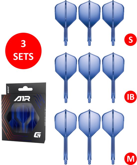 GOAT Air Blue Clear NO6 - Multipack - Dart Flights & Shafts - 3 Sets - Medium, Inbetween & Short van Merkloos