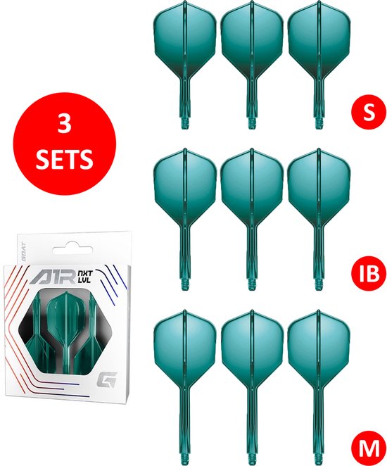 GOAT Air Green Clear NO6 - Multipack - Dart Flights & Shafts - 3 Sets - Medium, Inbetween & Short van Merkloos