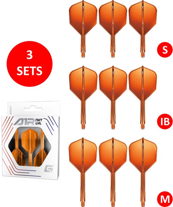 GOAT Air Neon Orange NO6 - Multipack - Dart Flights & Shafts - 3 Sets - Medium, Inbetween & Short van Merkloos