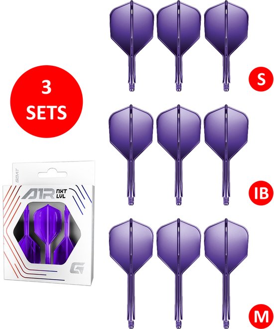 GOAT Air Neon Purple NO6 - Multipack - Dart Flights & Shafts - 3 Sets - Medium, Inbetween & Short van Merkloos