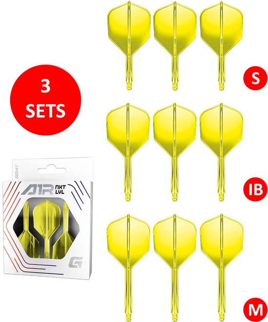GOAT Air Neon Yellow NO6 - Multipack - Dart Flights & Shafts - 3 Sets - Medium, Inbetween & Short van Merkloos