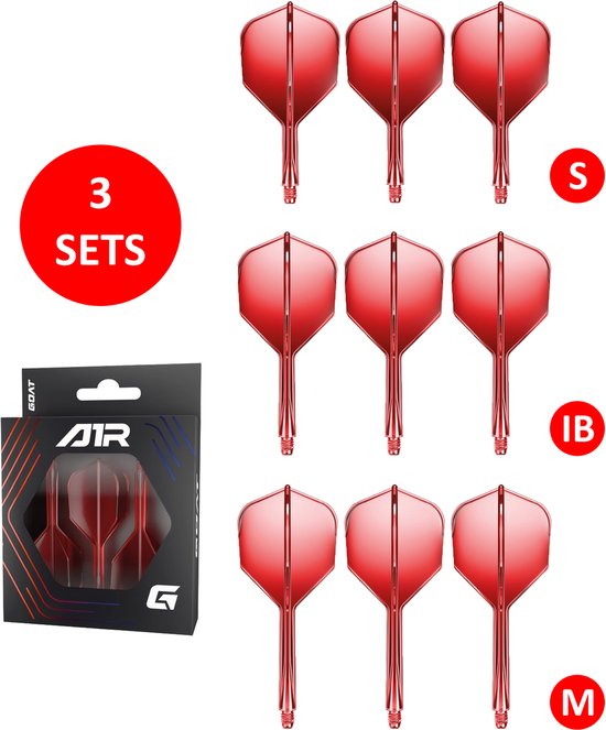 GOAT Air Red Clear NO6 - Multipack - Dart Flights & Shafts - 3 Sets - Medium, Inbetween & Short van Merkloos