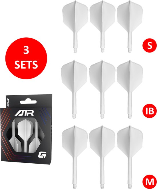 GOAT Air White NO6 - Multipack - Dart Flights & Shafts - 3 Sets - Medium, Inbetween & Short van Merkloos