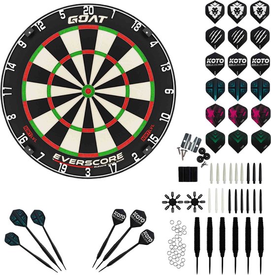 GOAT Everscore NXT LVL Dartbord + KOTO Accessory Kit Steeltip Black 90 Pieces - Dartset - Darts van GOAT Everscore