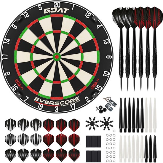 GOAT Everscore NXT LVL Dartbord + KOTO Accessory Kit Steeltip Black 90 Pieces - Dartset van GOAT Everscore