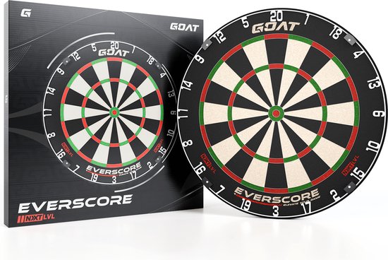 GOAT Everscore NXT LVL, Hoogwaardig Sisal Dartbord met Minimalistisch Design voor Uitzonderlijke Dartervaring, Zelfherstellende Bord, Sisal uit Madagaskar, Minimaliseert Bounce-outs, Langdurige levensduur, Beginnende & Professionele darter van GOAT Everscore