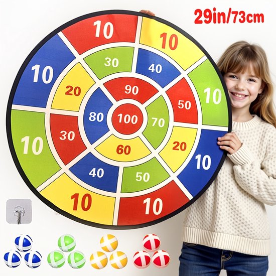 Groot Dartbord voor Kinderen 73,66 cm – Klittenband Dartspel met 12 Ballen – Veilig & Educatief Speelgoed – Binnen en Buiten – Opvouwbaar Dartbord – Cadeau voor Jongens en Meisjes van Merkloos