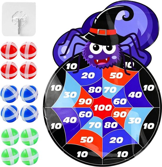 Halloween-dartbord - 12 kleverige ballen - veilig klittenband - leuk voor binnen en buiten - Homevero