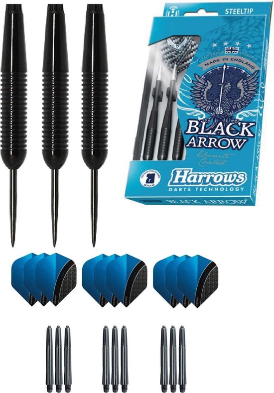 Harrows - Black Arrow Ringed  Brass darts met 9 - dartshafts - en 9 - dartflights - 24 gram - dartpijlen van Harrows