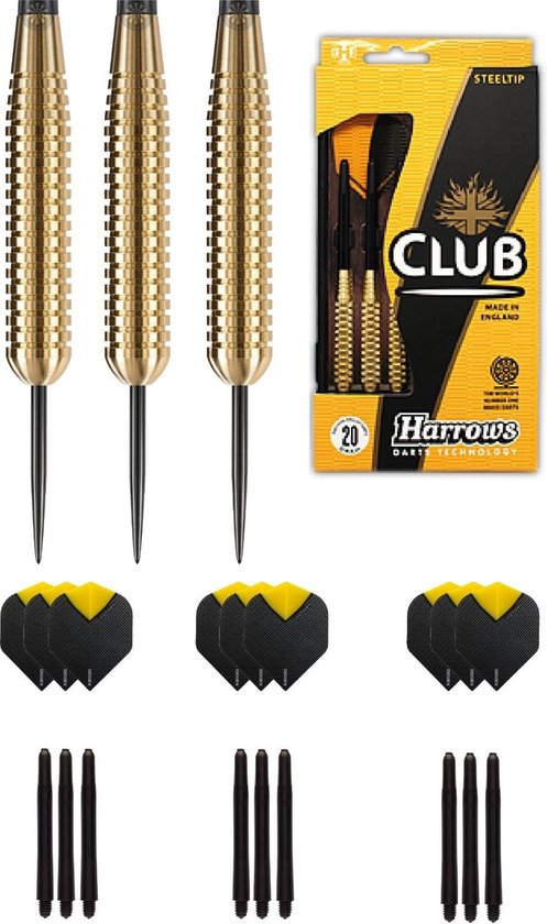 Harrows - Club Brass 100% Ringed Brass darts met 9 - dartshafts - en 9 - dartflights - 21 gram - dartpijlen van Harrows