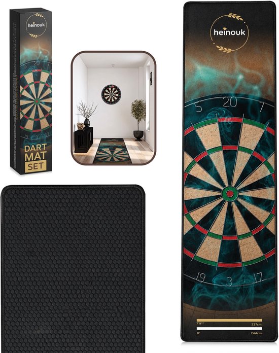 Heinouk® Dartmat 285x60 cm - Anti-Slip Dartbord Mat - Slijtvaste Nylon Dartmat met Afstandsaanduiding - Kreukvrij & Antibacterieel - Ideaal voor Thuis, Game Room, Mancave, Bar en Café van Heinouk