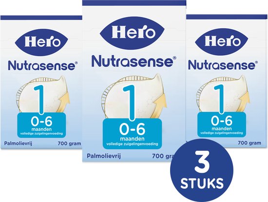 Hero Baby Nutrasense Zuigelingenvoeding Classic 1 (0-6 Maanden) - Flesvoeding - met Melkvet - Palmolievrij - 3 x 700gr van Hero Baby