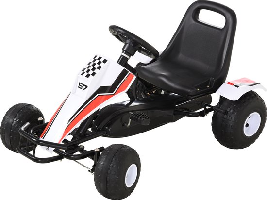 HOMCOM Skelter kindervoertuig trapauto met pedaal voor 3-8 jaar staal wit 341-036 van HOMCOM