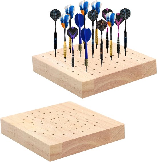 Houten Dart Houder met Plaatsingsgaten, Ideaal voor Opslag van Darts, Stabiele Dartstand voor Thuis en Bar, 10×10 cm, 2 Stuks