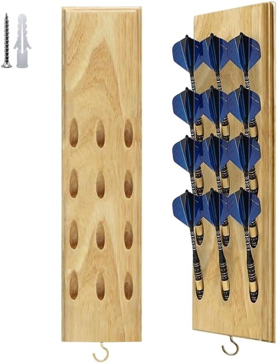 Houten Dart Houder voor 12 Darts, Muurbevestiging, Opbergoplossing voor Stalen en Zachte Darts, Dartaccessoires en Organisatie