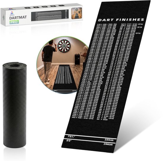 ICONOVA® Dartmat 260x60 cm – Professionele Dart Mat met Anti-Slip Onderkant – Dartbord Afstandsmat – Slijtvaste Nylon Dartmat voor Thuis, Café en Spelkamer