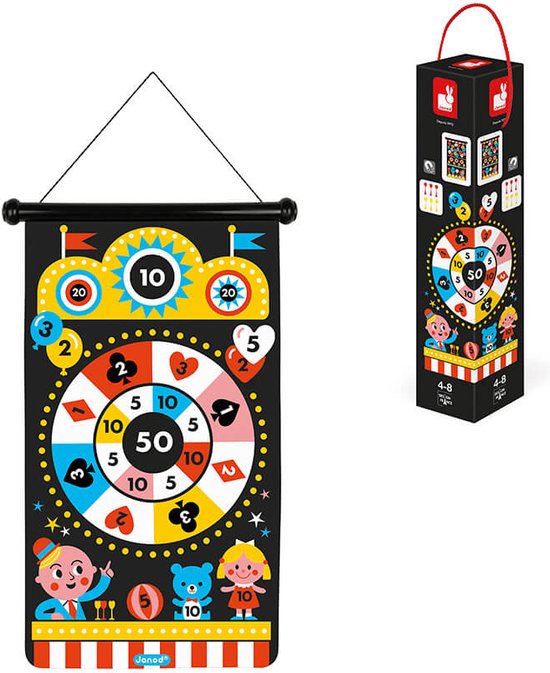 Janod Spel - Dartspel Kermis - Een Dubbelzijdig Magnetisch Dartbord Voor Twee Keer Zoveel Plezier! - Daag Je Naasten Uit Voor Een Wedstrijd Met De 6 Bijgeleverde Gekleurde Darts - Geschikt Vanaf 4 Jaar van Merkloos