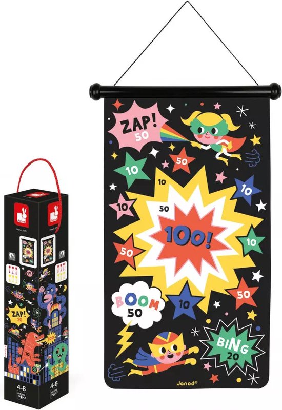 Janod - Spel - Dartspel superhelden - Dubbelzijdig magnetisch dartbord