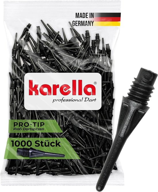 Karella Soft dart tips Pro-Tip 1000 pieces, super stable and perfect grip in the board, black, white - ShopVlot van Karella