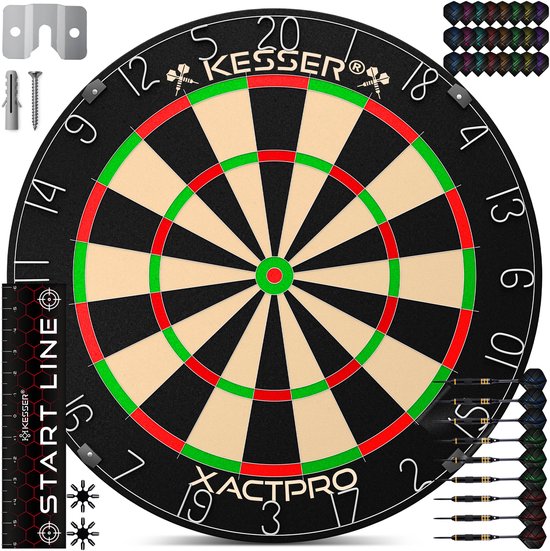 KESSER® Dartbord Sisal - 37-delige Dart Set inclusief 9x Dartpijlen en 21x Dartflights + Accessoires