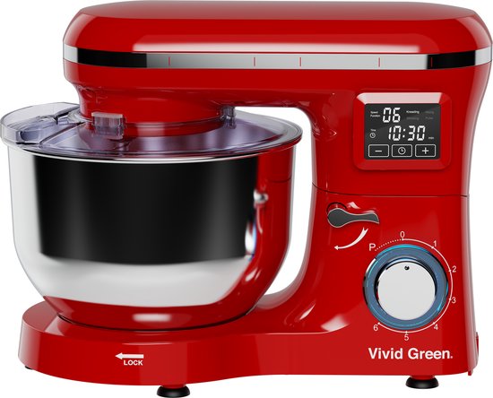 Keukenmachine 2000W - Keukenrobot - Foodprocessor - Keukenmixer met Display - Incl. 5 Accessoires - 6.2L - Rood- Vivid Green van Vivid Green