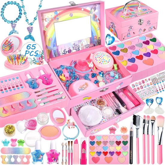Kindermake-upset voor Meisjes - 65-delige Set met Wasbare Make-up en Speelgoed van Kinder