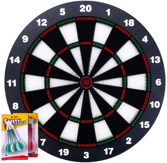 Kindvriendelijk Dartbord – Ø 42 cm – Inclusief 2 Sets Softip Darts 18 gram – Veilig Dartbord voor Kinderen – Kindersafety – Longfield Darts van Merkloos