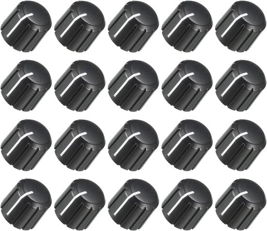 Knoppen voor Potentiometers, 20 Stuks, Knurled Shaft Inserts, D-Type Schakelknoppen voor Audio Apparatuur - 15 x 13.5 mm/6 mm/Zwart en Wit, Ideaal voor DIY Projecten en Elektronische Toepassingen