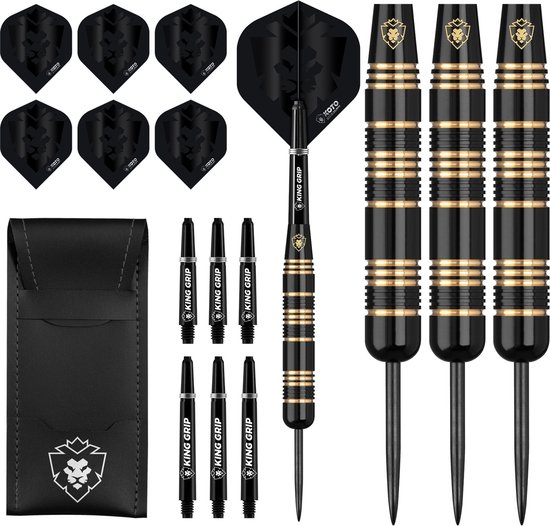 KOTO Black Academy Brass Darts, 23 Gram Brass Dartpijl Met Stahl Spitzen, Steeltip DartSet Met 3 Messing SteelDarts für Anfänger & Hobbyisten, 6 Flights van KOTO