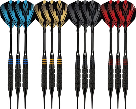 KOTO Brass MultiSet Darts, 12 Brass Dartpijl, 16 Gram Messing SteelDarts, Dart Games, 4 Dartsets voor Beginners & Hobbyisten, Met Darttas van KOTO
