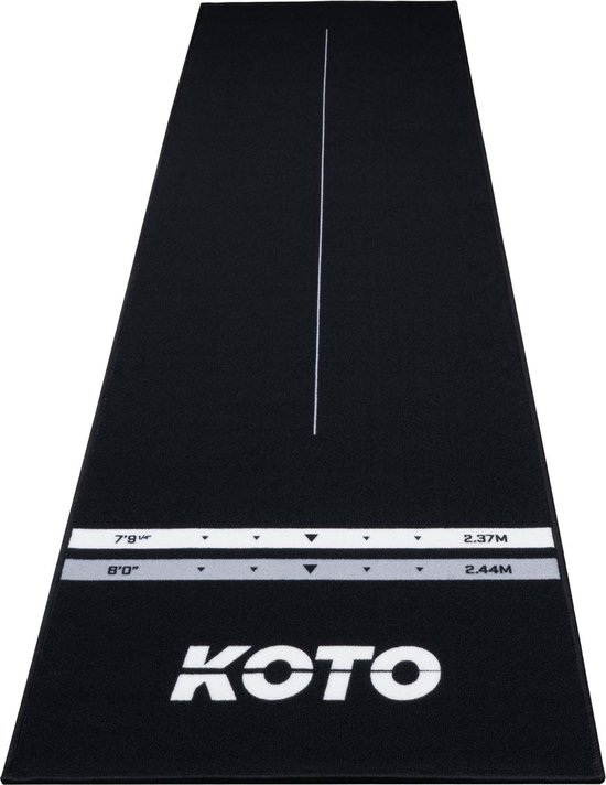 KOTO Carpet Dartmat Zwart 285 x 80 cm, hoogwaardige tapijt dartmat, rubberen vloer, 4 werplijnen, middenlijn & beschermfunctie voor vloer en darts, professioneel gebruik van KOTO