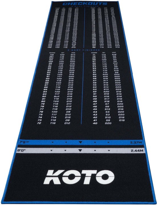KOTO Check Out Tapijt Blauw 285 x 80 cm, Incl. Score-indicatie & Oche Professionele Dartmat, Bescherming Vloer & Dartpijlen, Dart Mat van KOTO