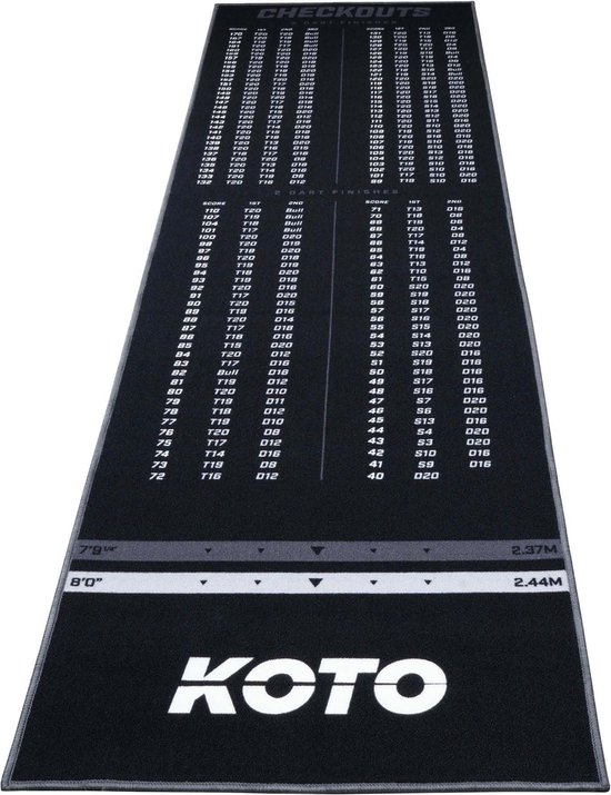 KOTO Check Out Tapijt Grijs 285 x 80 cm, Incl. Score-indicatie & Oche Professionele Dartmat, Bescherming Vloer & Dartpijlen, Dart Mat van KOTO