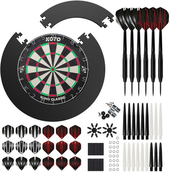 KOTO - Classic Edition Zwart Dartbord - Surround - 2 Sets Darts & Messing - Dart Flights - Darts Set