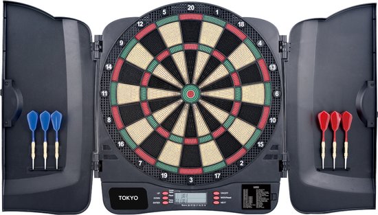 KOTO Classic Elektronisch Dartbord, Dartkabinet met 6 Softtip Darts, DartSet voor 1-8 spelers, 32 spellen en meer dan 590 variaties, E-Dartbord met accessoires. van KOTO