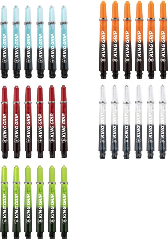 KOTO Dart Shafts Collection Medium, Nylon Shafts 6 Oranje/Zwart, 6 Groen/Zwart, 6 Blauw/Zwart, 6 Zwart/Transparant, 6 Rood/Zwart, Geschikt voor L-Style Champagne EZ L1 KOTO V1 Flights,incl. 30 Shafts van KOTO