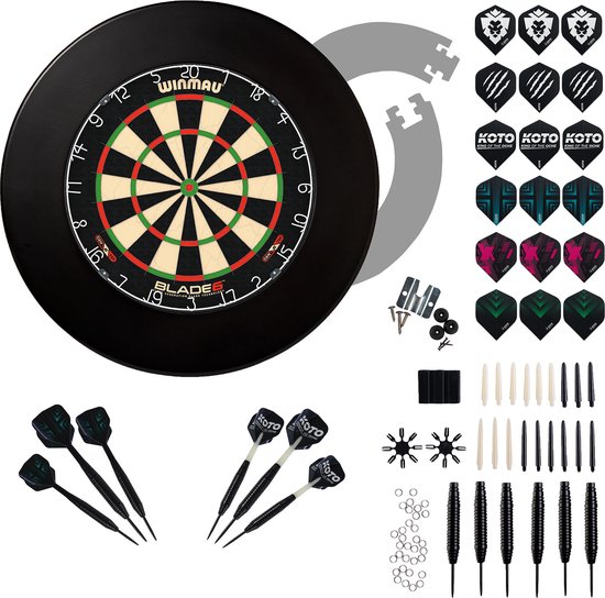 KOTO - Dartset Winmau Blade 6 Dartbord - Density-Control - KOTO Surround -23 Gram Darts (6x100 Micron Flights) & 90X Accessoires van Merkloos