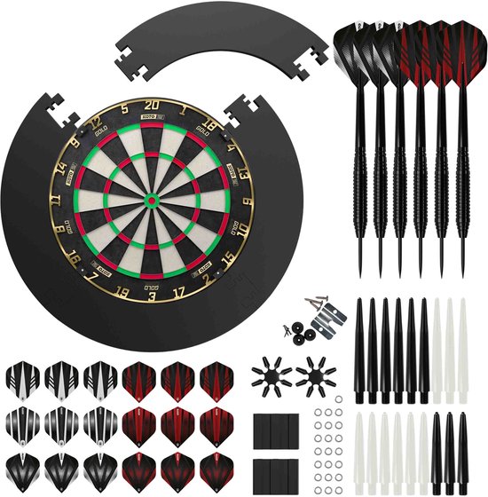 KOTO Gold Label + Puzzle Surround + 2 Sets KOTO Dartpijlen - 90-Pieces - Dartset Zwart