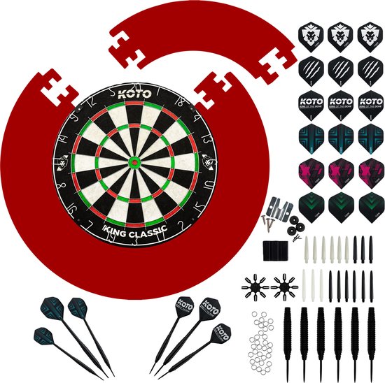 KOTO King Classic Edition Rood + Surround +KOTO Accessory Kit Steeltip 90 stuks, 2 SetsKOTO darts van 23 gram, 6 SetsKOTO flights, 6 SetsKOTO shafts, 2 punch houders, shaft ringen en flight beschermers van KOTO