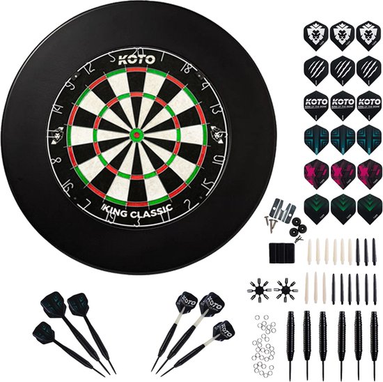 KOTO King Classic Edition Zwart + Surround +KOTO Accessory Kit Steeltip 90 stuks, 2 SetsKOTO darts van 23 gram, 6 SetsKOTO flights, 6 SetsKOTO shafts, 2 punch houders, shaft ringen en flight beschermers van KOTO