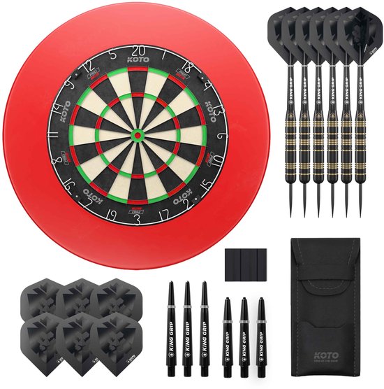 KOTO - King Pro Editie - Rood - Sisal Dartbord - Surround - 2 Sets Darts & Dartwallet van Merkloos