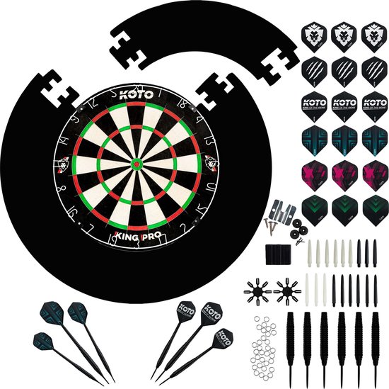 KOTO King Pro + Surround 4pcs Zwart + KOTO Accessory Kit Steeltip Red 90 stuks, 2 Sets KOTO darts van 23 gram, 6 Sets KOTO flights, 6 Sets KOTO shafts, 2 Punthouders, Shaftrings en Flight Beschermers van KOTO